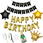 Set 53 baloane si decoratiuni, Happy Birthday, argintiu, negru, auriu