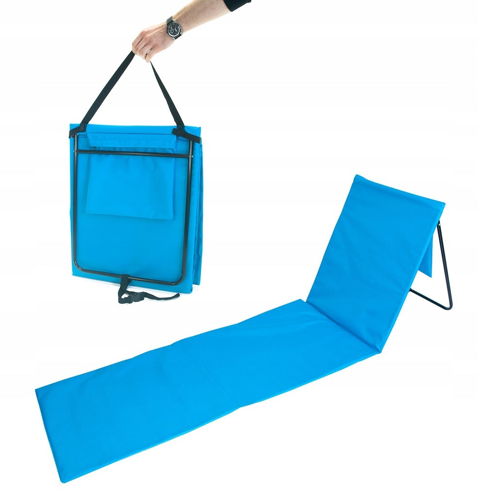 Sezlong de plaja pliabil, spatar cu cadru metalic, reglabil, 150x47x48 cm, albastru