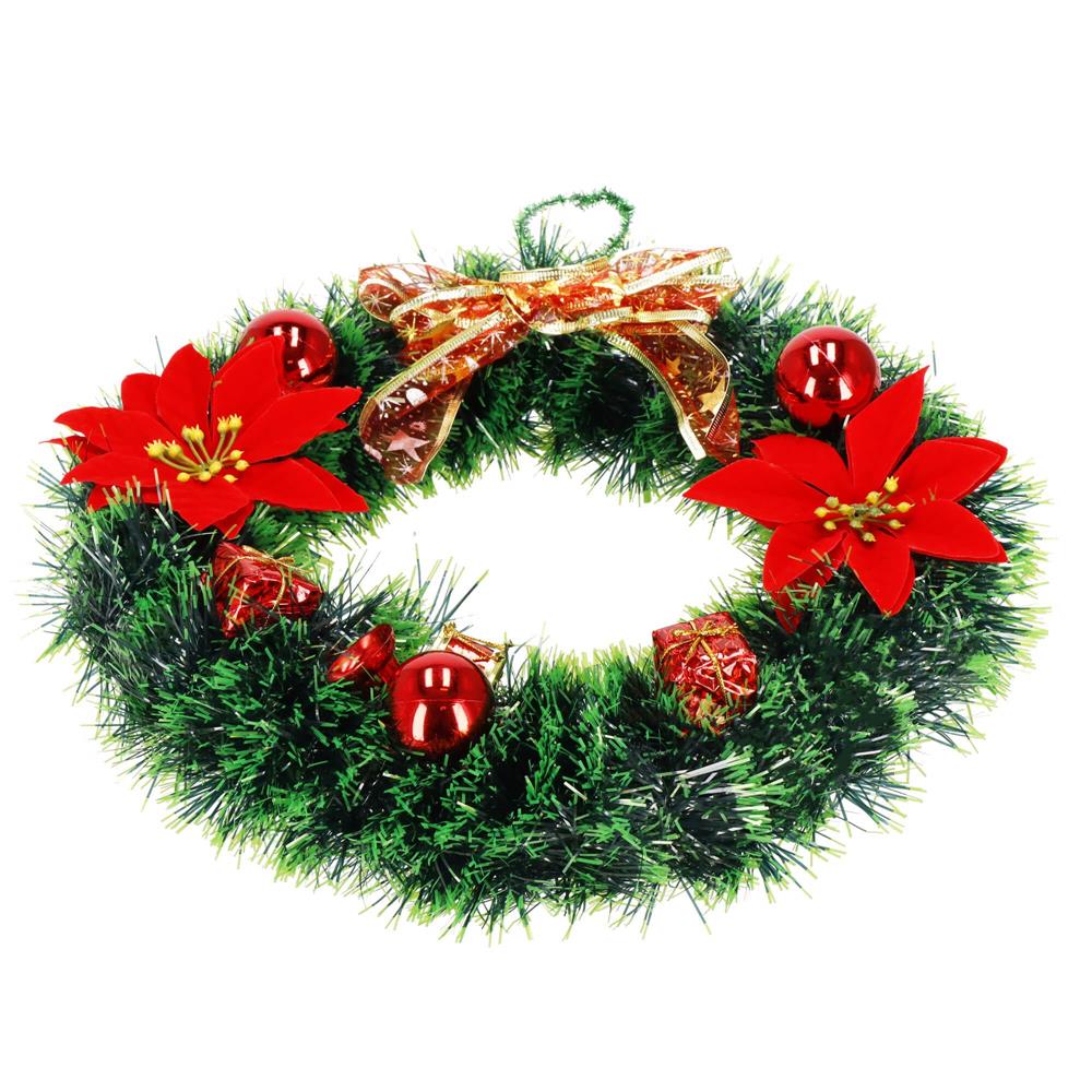 Coronita pentru Craciun, 35 cm, din brad artificial, cu decoratiuni, verde