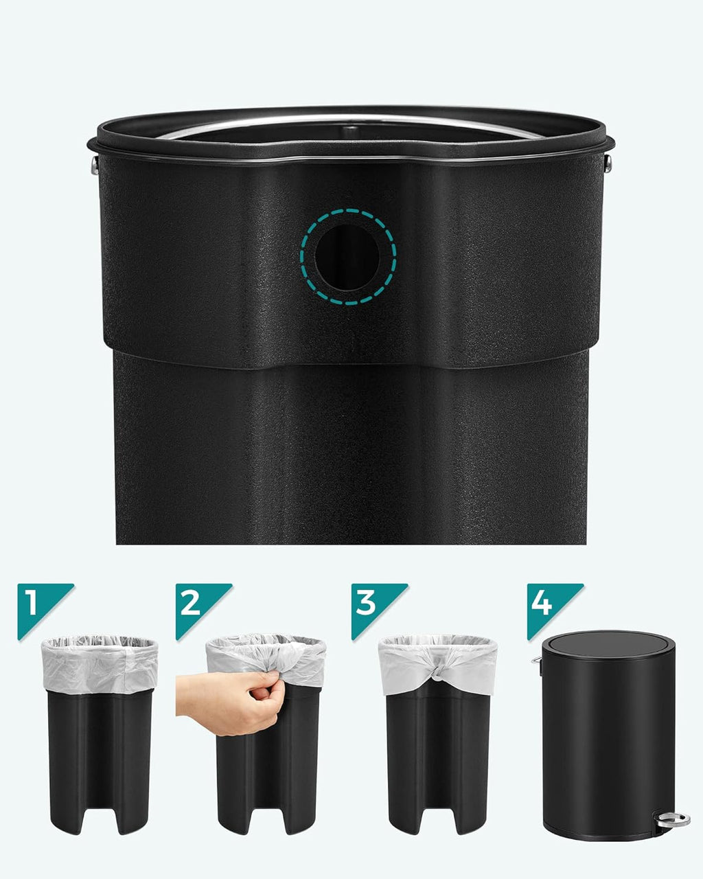 SONGMICS Cos de gunoi pentru baie, cu pedala si soft-close, 3 litri, negru