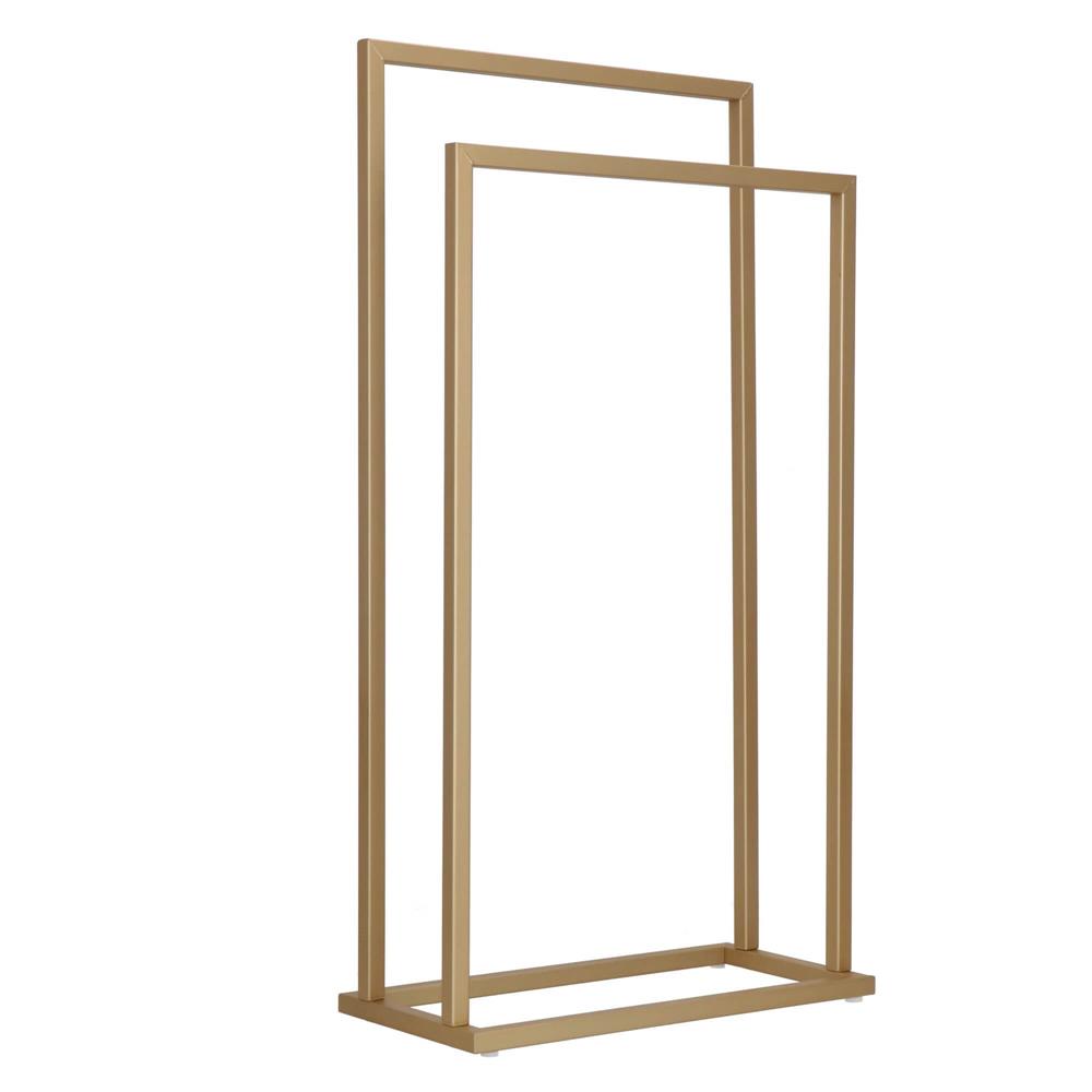Suport metalic de baie pentru prosoape, cu 2 standuri, 86 cm, auriu mat