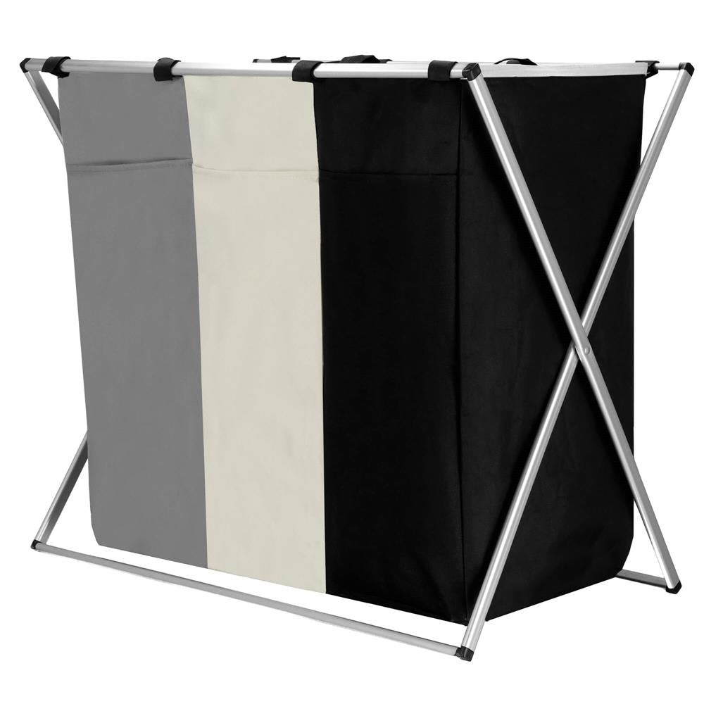 Cos de rufe cu 3 compartimente, cadru aluminiu, 68x40x60cm, 146 litri