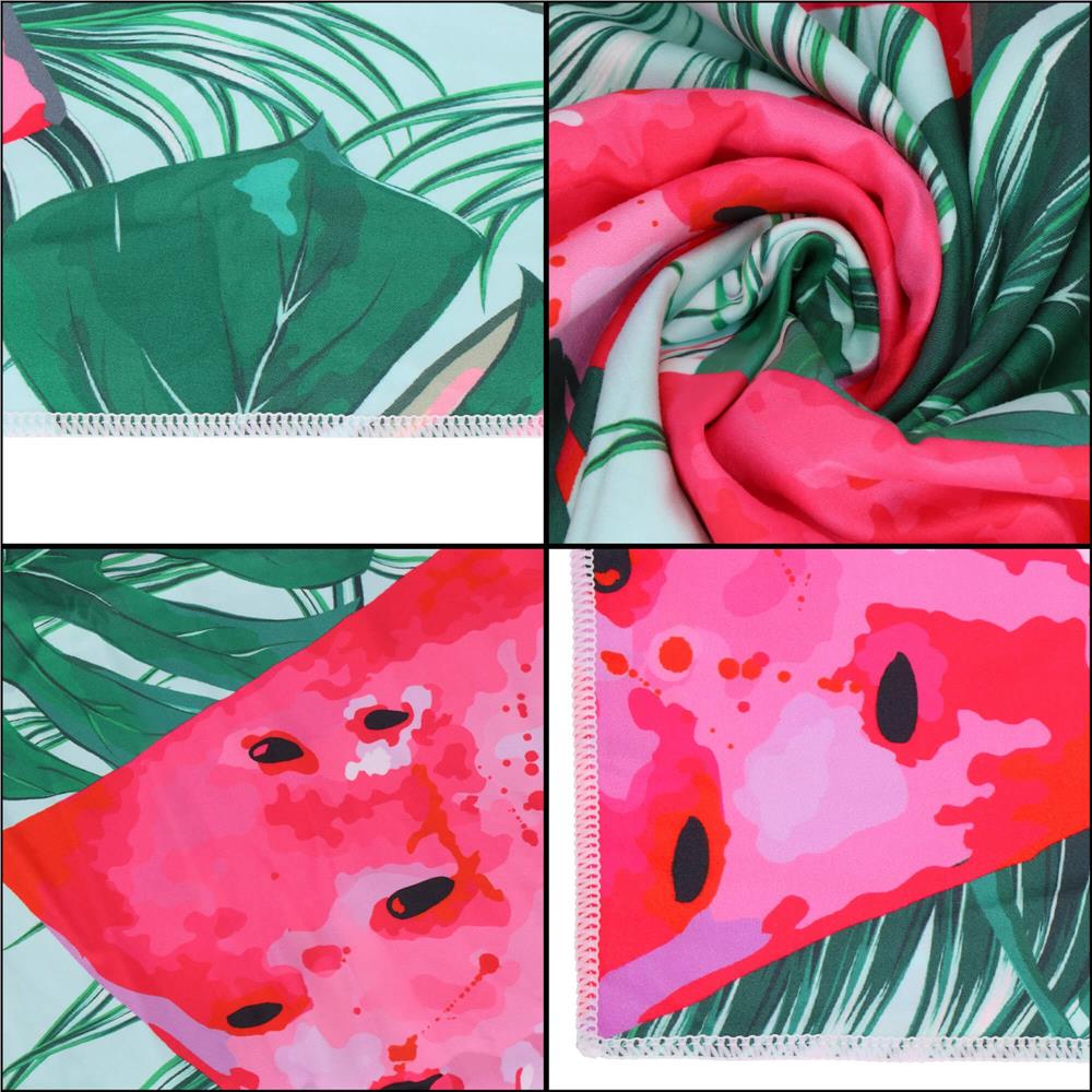 Prosop de plaja cu uscare de rapida, husa de transport, 90x180cm, model pepene verde