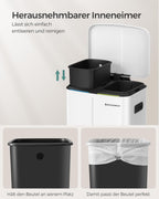 SONGMICS Cos de gunoi din inox cu 2 galeti interioare, colectare selectiva, 2x20 litri, alb