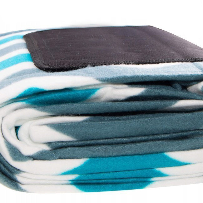 Patura pentru picnic sau plaja, cu folie izolatoare si maner, 160x200cm, alb albastru