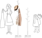 VASAGLE Cuier pentru haine, din lemn masiv, tip pom, cu 8 carlige, baza patrata, 175cm, alb