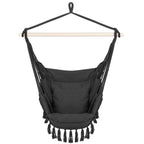 Hamac tip leagan suspendat pentru casa sau gradina, cu perne, 130x100cm, 150kg, gri inchis