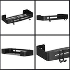 Raft de baie cu 2 agatatori, 2 sisteme instalare pe perete, aluminiu, 32x12x4cm, negru