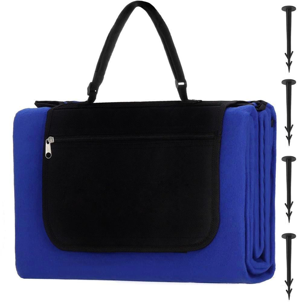 Patura pentru picnic sau plaja, cu folie izolatoare si maner, 150x200cm, albastru cobalt