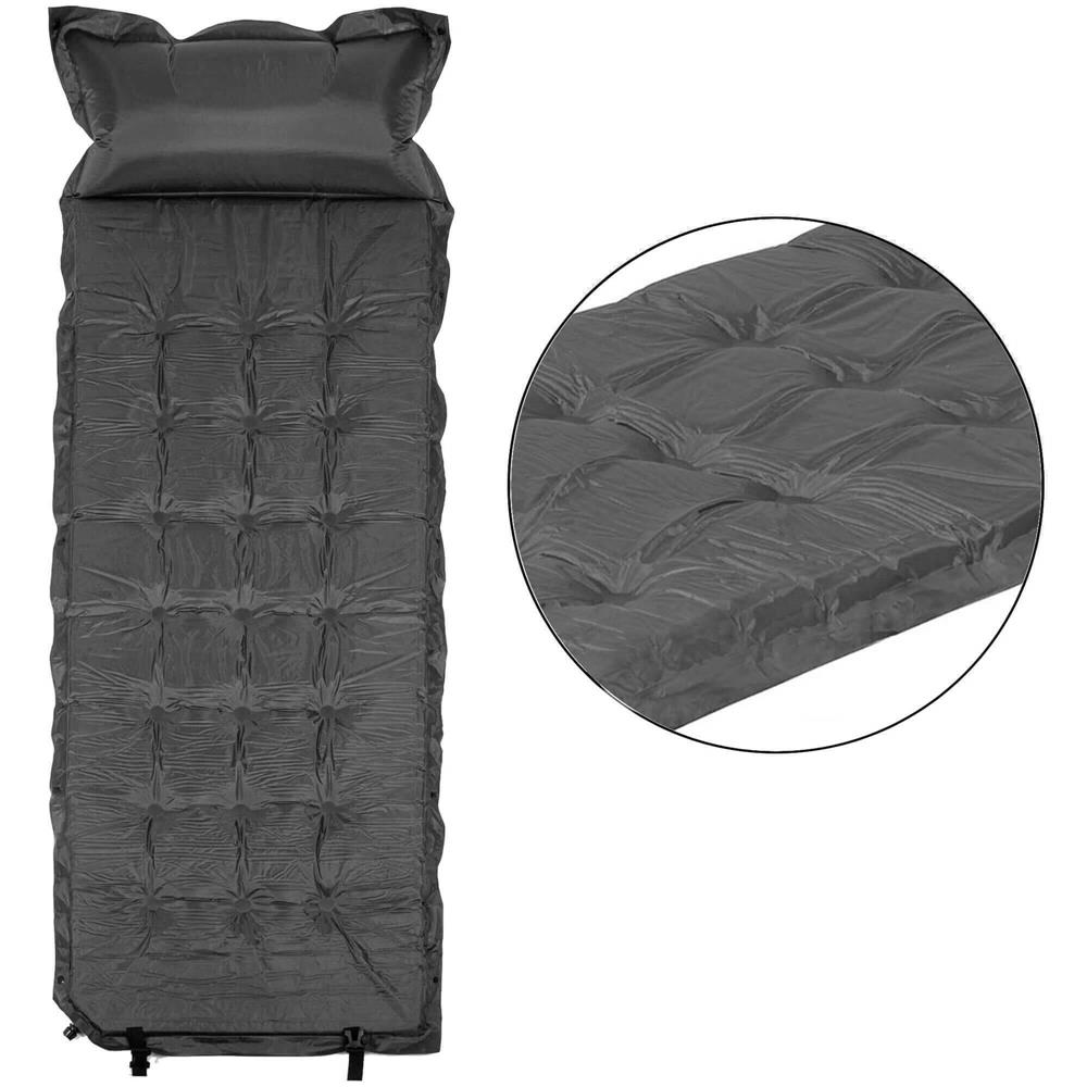 Saltea plabila cu perna din spuma poliuretanica, cu autoumflare, 193x68x3.5cm, gri