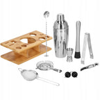 Set Cocktail Shaker Kit pentru barmani 750ml, KI10, suport bambus, 12 piese