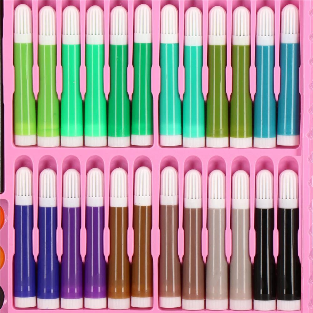 Set de pictura si desen pentru copii, 258 de piese, trusa plastic roz