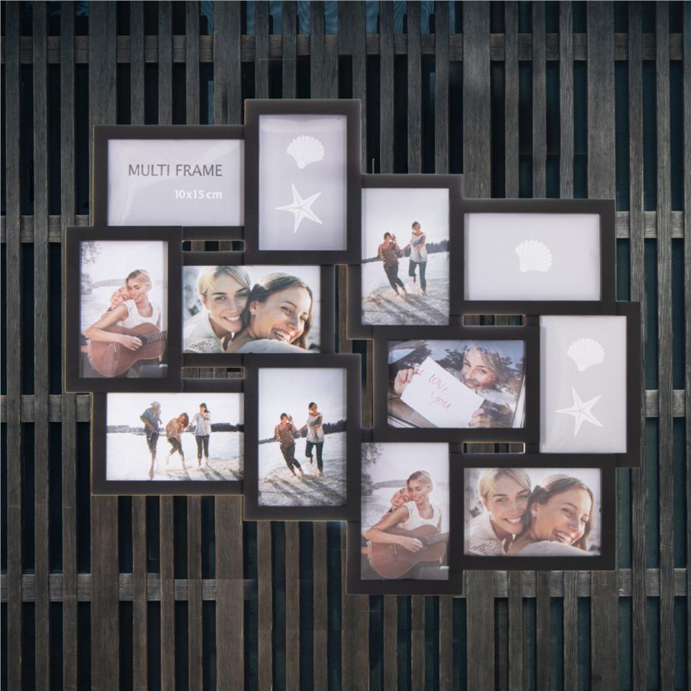 Rama foto de perete, colaj de 12 fotografii, 50x59cm, negru