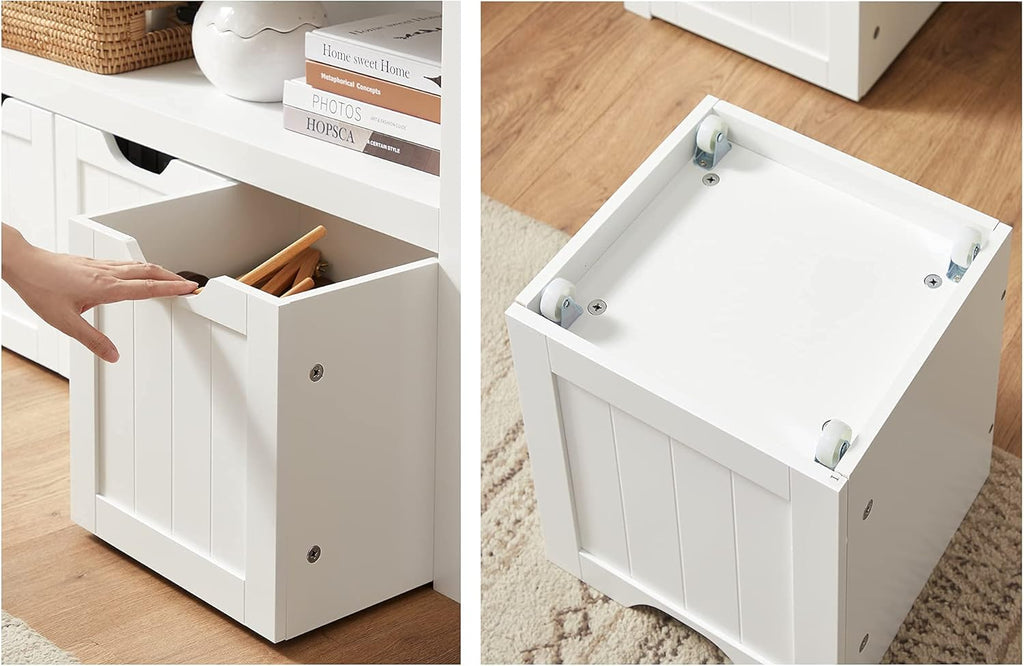 VASAGLE Comoda cu spatiu depozitare jucarii, 3 dulapuri mobile, 102x30x60 cm, alb