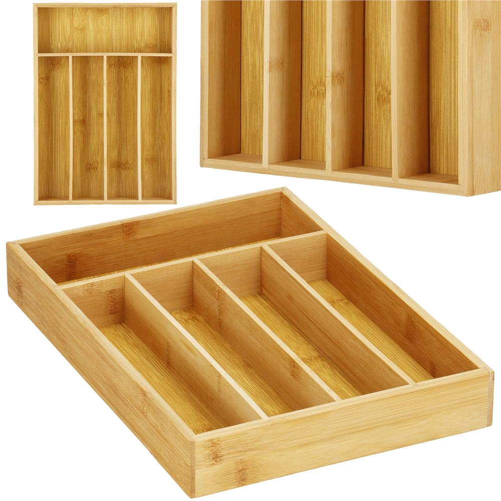 Organizator tacamuri si ustensile bucatarie, bambus, 25x35x5cm