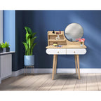 Masa de toaleta si machiaj Ravena, alb fag, cu 2 sertare, oglinda, 80x40x122 cm