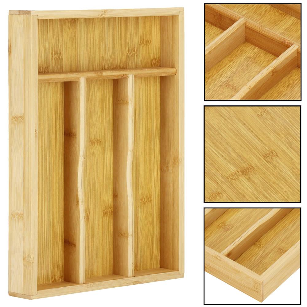 Organizator tacamuri si ustensile bucatarie, bambus, 25x34x4.5cm