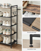 SONGMICS Raft de depozitare pantofi, metalic, 5 nivele din tesatura oxford, pentru 20-25 perechi, 29x89x93cm, maro rustic si negru