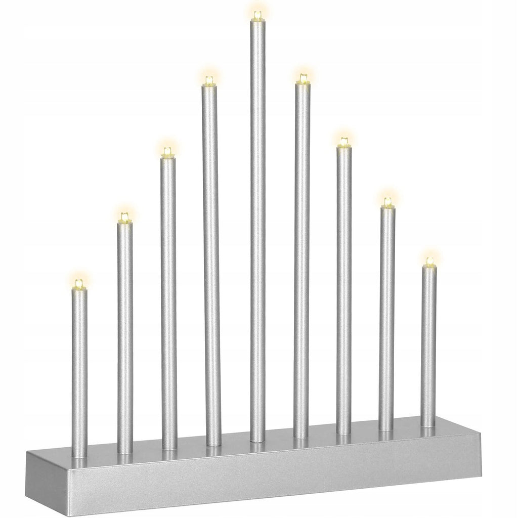 Lumanari decorative de Craciun, 9 becuri tip LED, culoare argintiu