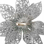 Set 10 ornamente pentru bradul de Craciun, stea Poinsettia, 10cm, argintiu