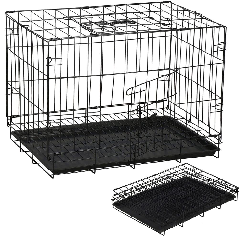 Cusca pentru animale, 2 usi, Pliabila din metal, M, Negru, 50x42x34 cm