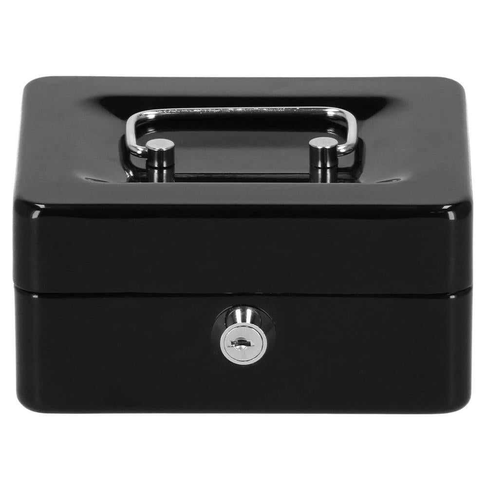 Caseta pentru bani tip cutie de valori, compartimentanta, cu cheie, metal, 15x12x8cm, negru