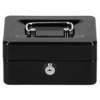 Caseta pentru bani tip cutie de valori, compartimentanta, cu cheie, metal, 15x12x8cm, negru