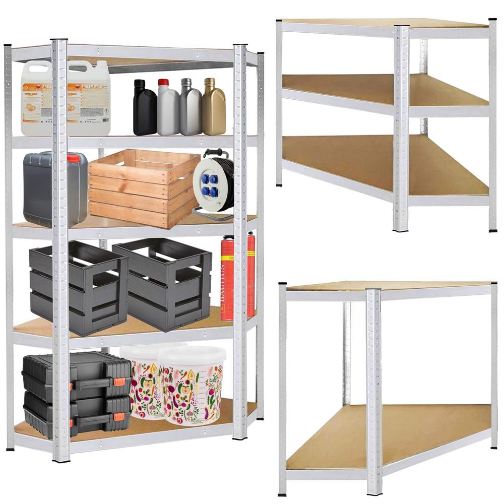 Raft de colt cu cadru metalic modular pentru depozitare, 5 polite, 180x90x40cm, sarcina 875kg