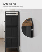 SONGMICS Comoda cu cadru metalic si 7 sertare din textil, stil industrial, 98x29x85cm, maro rustic si negru