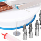 Set patiserie cu platou rotativ, 37 piese cu sabloane pentru ornarea prajiturilor