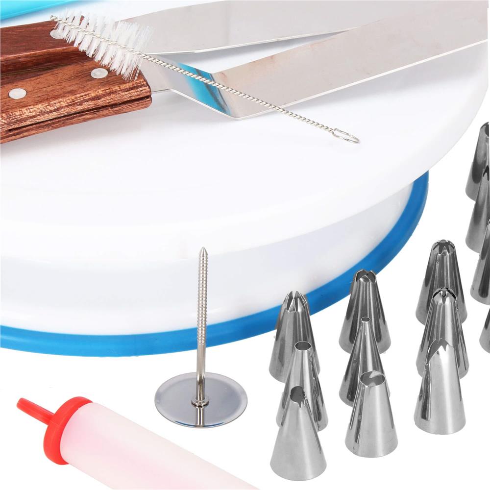 Set patiserie cu platou rotativ, 37 piese cu sabloane pentru ornarea prajiturilor