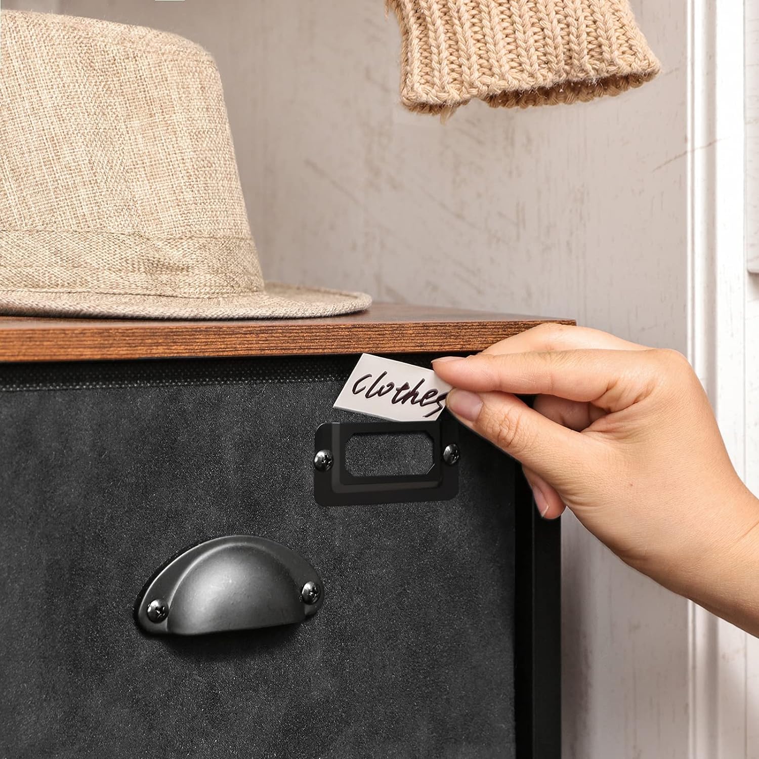 SONGMICS Comoda cu cadru metalic si 8 sertare din textil, stil industrial, 80x30x82cm, maro rustic si negru