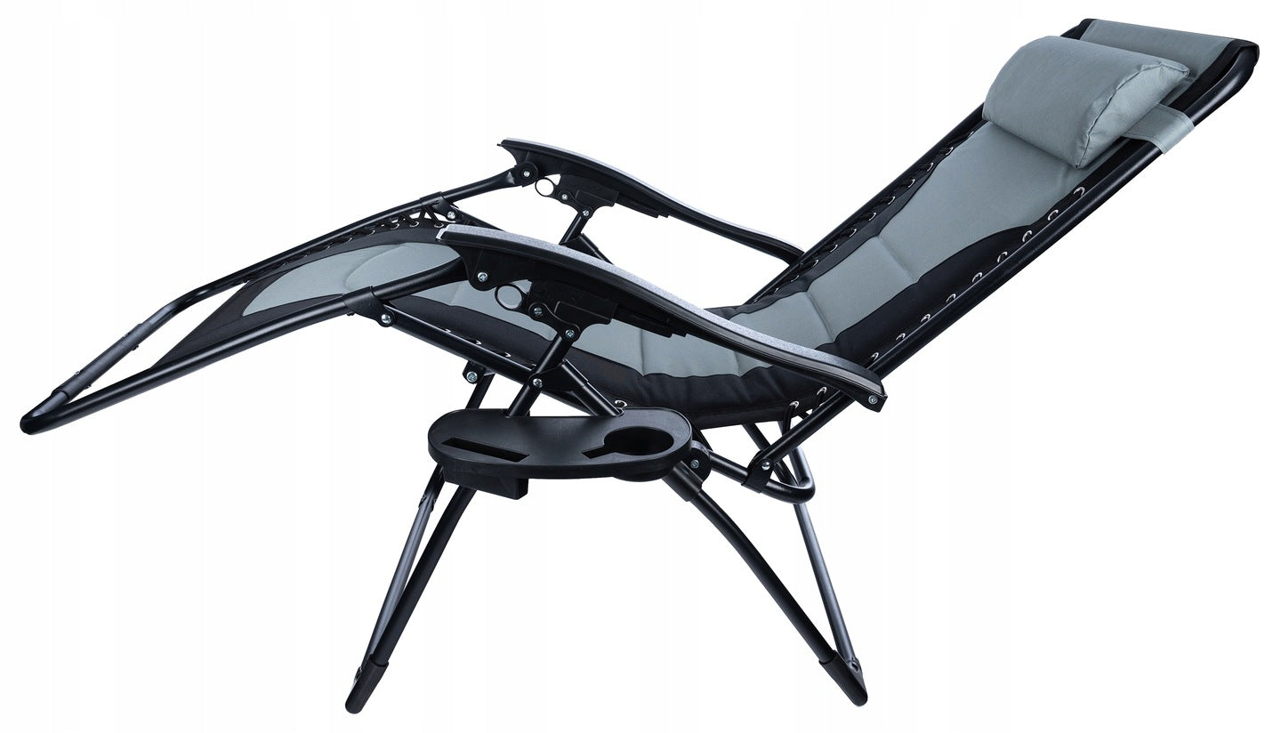 Sezlong scaun pliant plaja sau gradina, Siesta, gravitatie zero, cu tetiera, 175x75x110 cm, negri gri
