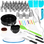 Set patiserie cu platou rotativ si 4 tavi de copt, 345 piese cu sabloane pentru ornarea prajiturilor