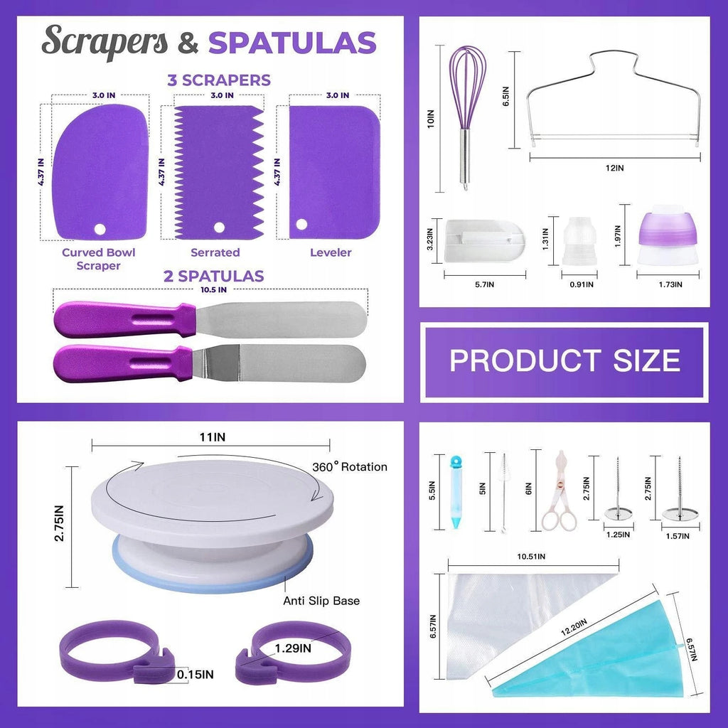 Set patiserie cu platou rotativ, 137 piese cu sabloane pentru ornarea prajiturilor