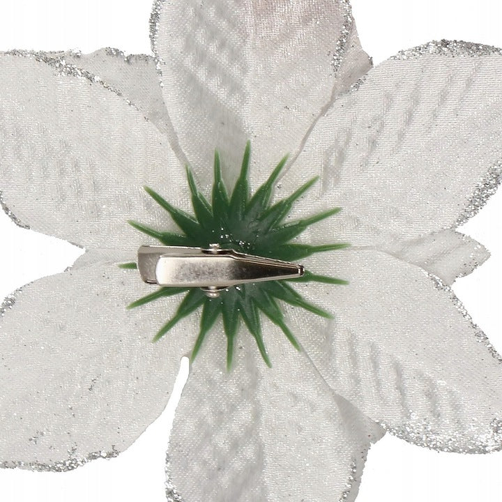 Set 10 ornamente pentru bradul de Craciun, stea Poinsettia, 13cm, gri argintiu