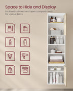 VASAGLE Dulap baie cu montare pe podea sau perete, 7 compartimente, 30x40x160 cm, alb bej