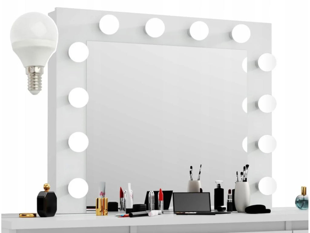 Masa de toaleta si machiaj Adele cu 5 sertare si oglinda 12 LED, 113x47x142 cm, craft