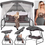 Balansoar gradina 226x126x192 cm, 3 in 1 leagan, pat si relaxare, cu plasa anti-insecte, copertina reglabila, saltea si perne incluse, gri si maro
