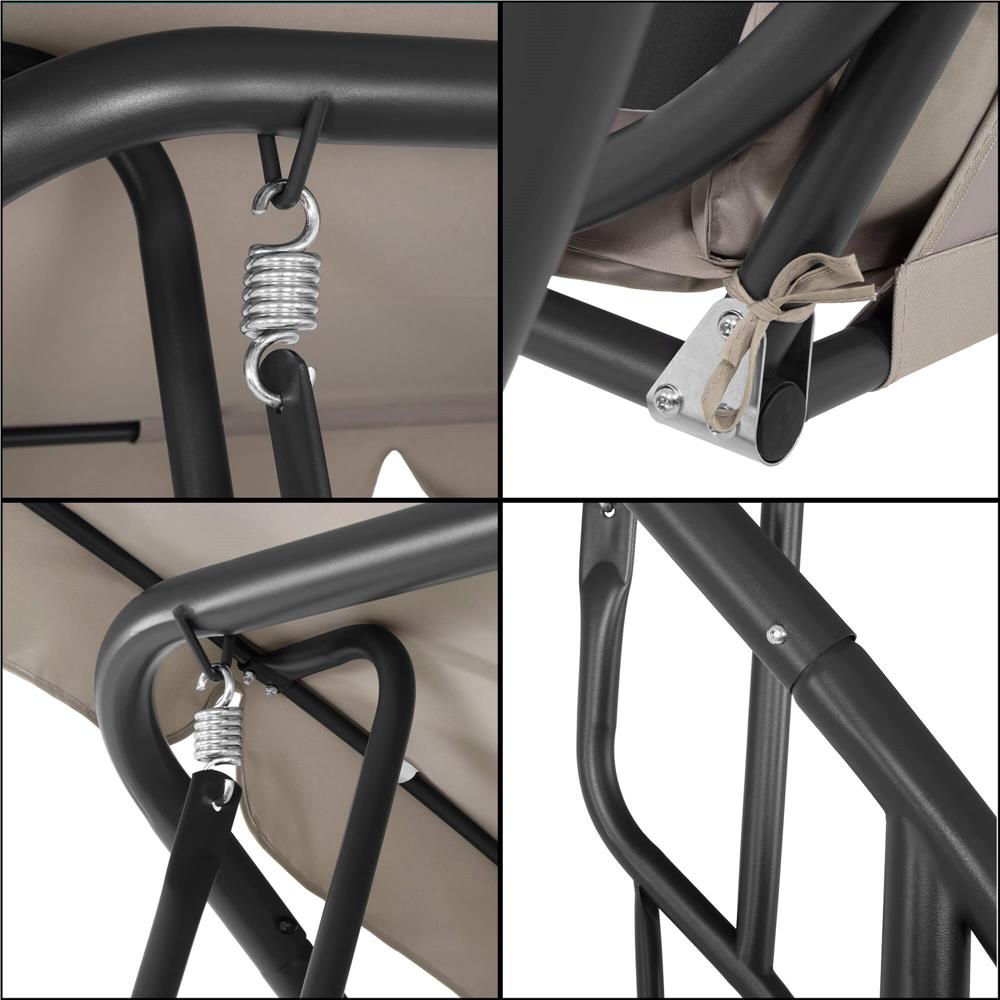 Leagan de gradina 190x115x176 cm, pentru 3 persoane, copertina reglabila, perne incluse, cadru otel si material impermeabil, bej