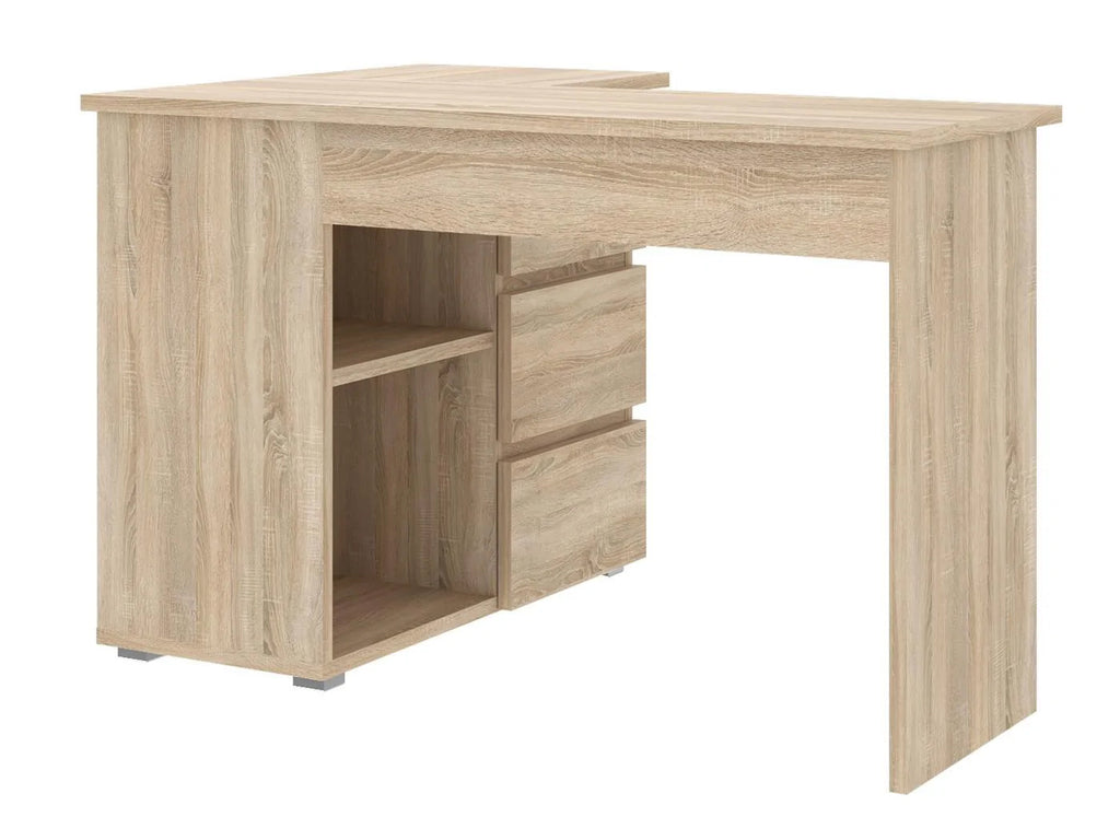 Birou colt Norge cu 3 sertare si 2 rafturi, 124x89x75 cm, stejar