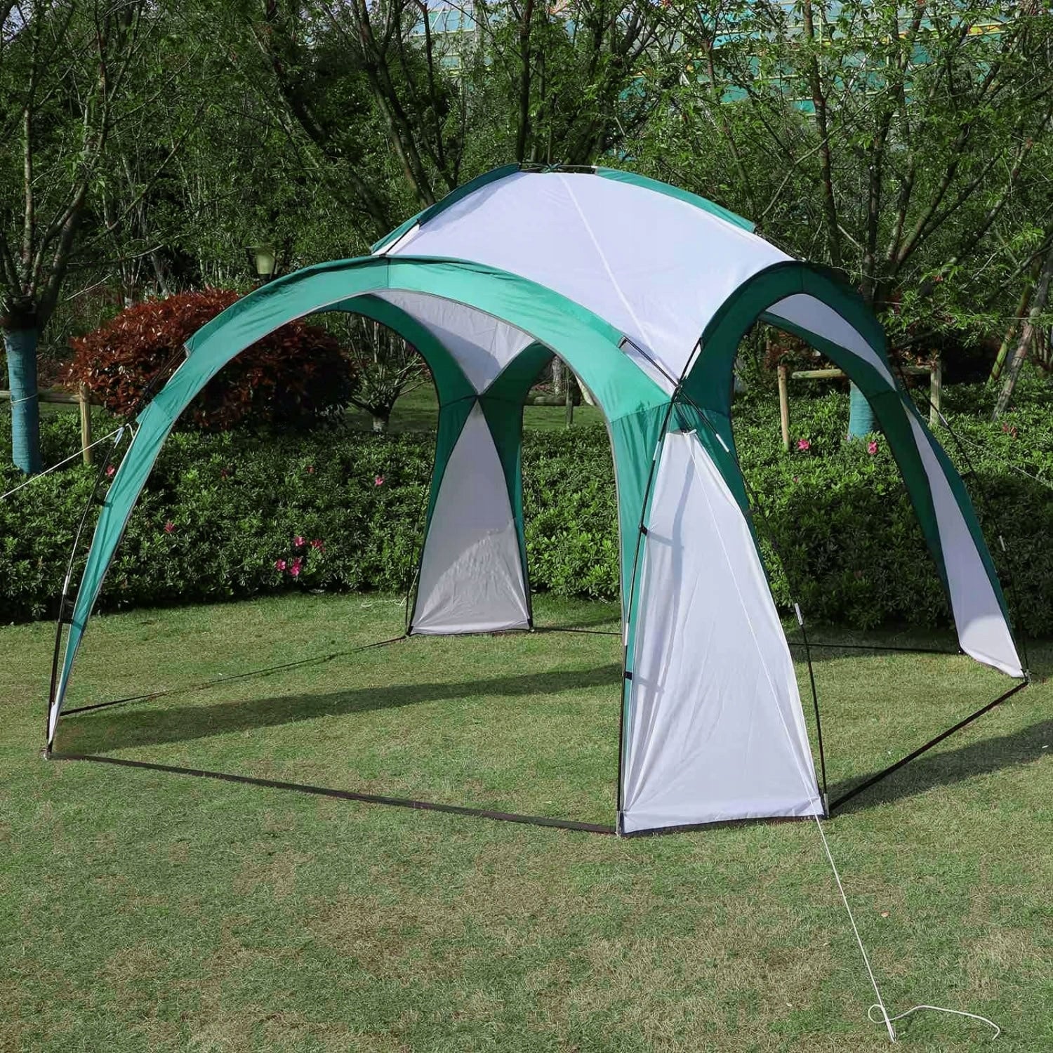 Pavilion gradina 350x350x230 cm, structura fibra de sticla, acoperis poliester impermeabil, verde cu alb