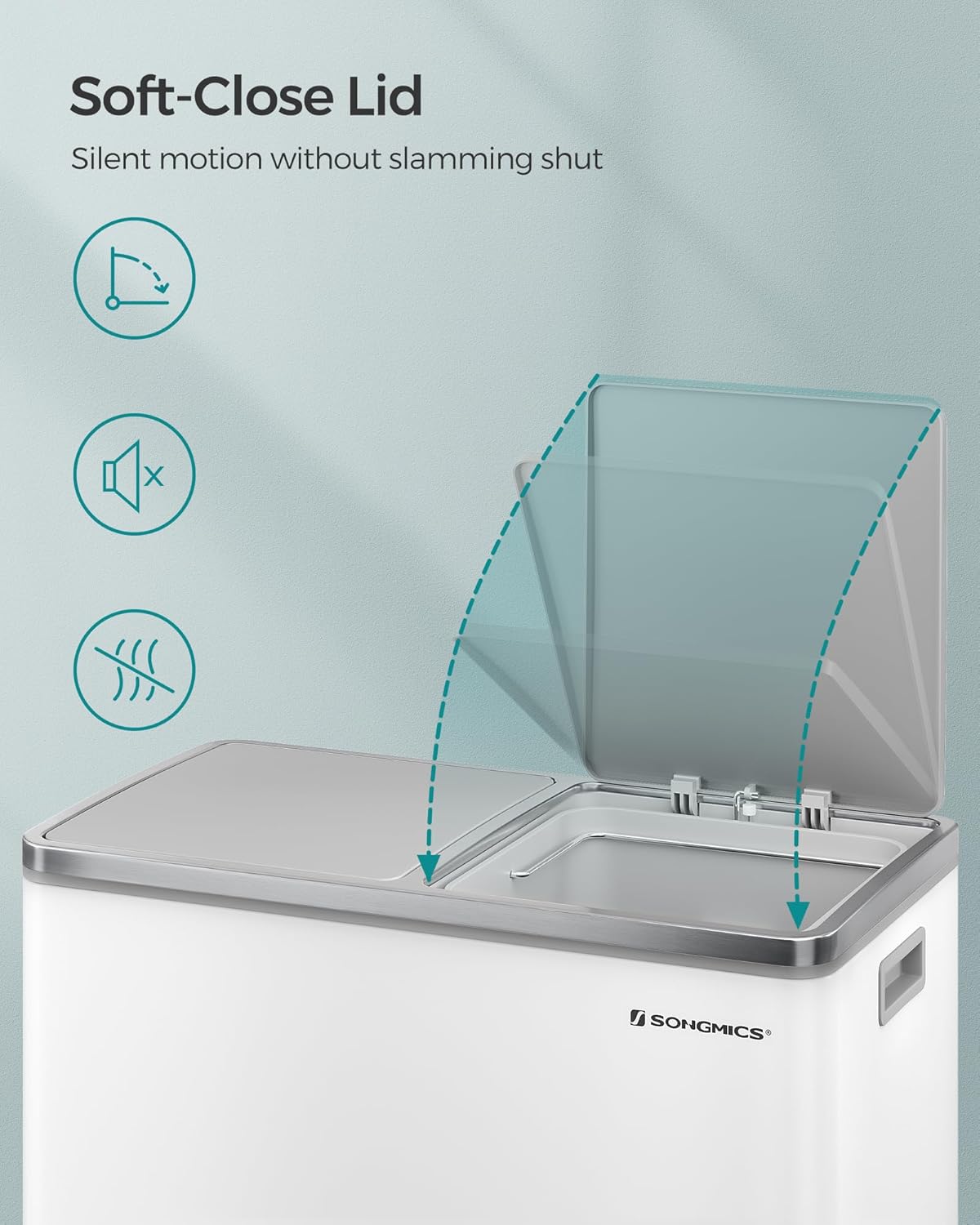SONGMICS Cos gunoi dublu 59x32x65 cm, 2x30L, cu pedale si galeata detasabila, alb