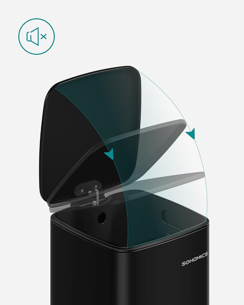 SONGMICS Cos gunoi 34x29x54 cm, 30L, cu pedala, capac silentios si galeata interioara detasabila, negru