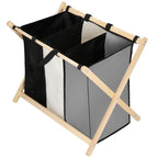 Cos de rufe cu 3 compartimente, cadru din lemn, 67x43x55 cm, 105 litri