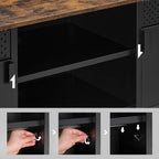 SONGMICS Comoda TV 120x40x55 cm, 3 rafturi reglabile, 2 usi, stil vintage, PAL si otel, maro-negru mat