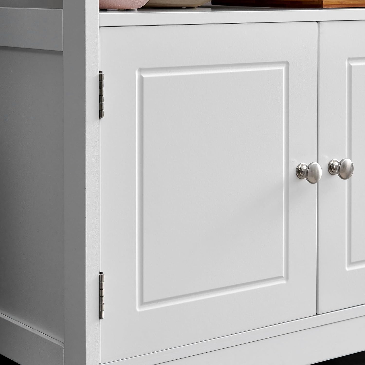 VASAGLE Dulap baie 60x30x60 cm, 2 usi, compartiment deschis, stil scandinav, alb mat