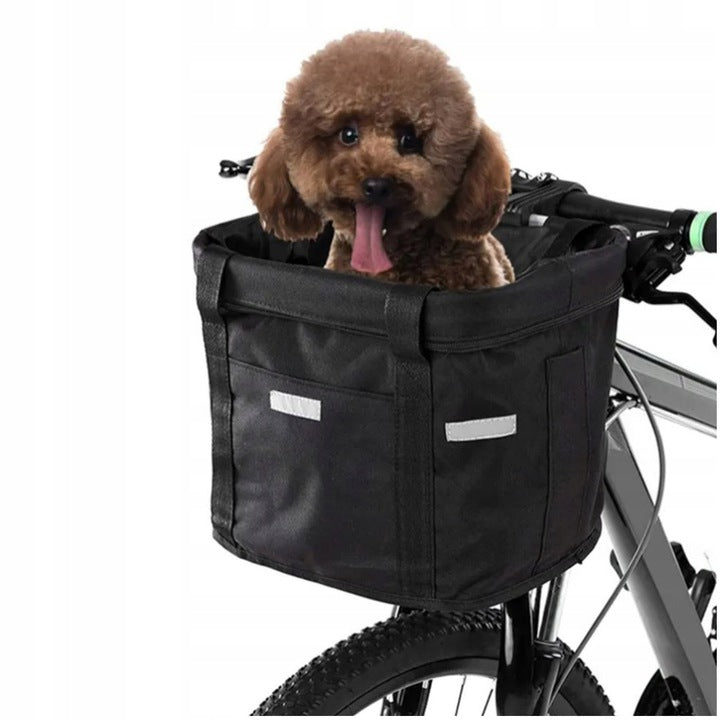 Cos bicicleta fata 34x24x25 cm, aluminiu si material textil, sistem click, cu husa ploaie, negru