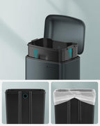 SONGMICS Cos de gunoi 34x25x61 cm, 30L, cu pedala, capac soft-close si galeata detasabila, verde-gri