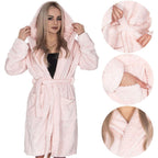 Halat de baie pentru femei pana la genunchi, cu gluga, marimea L/XL, roz